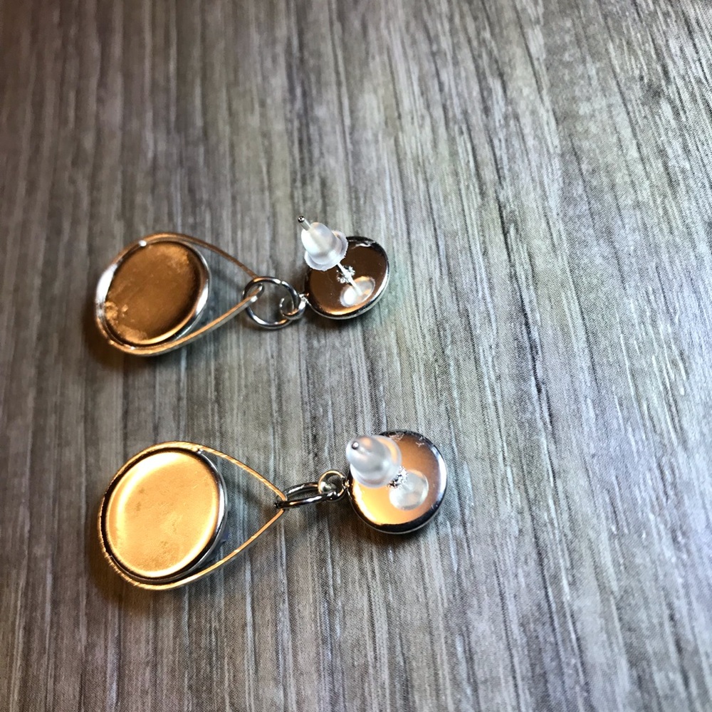 White Iridescent Druzy 2-Stone Dangle Earrings - Picture 2 of 2